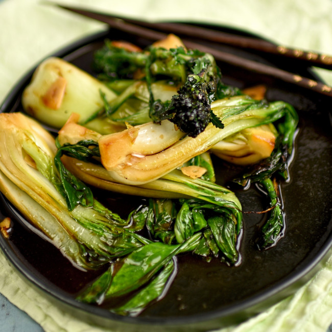 Pak Choi And Broccoli With Soy Sauce And Garlic